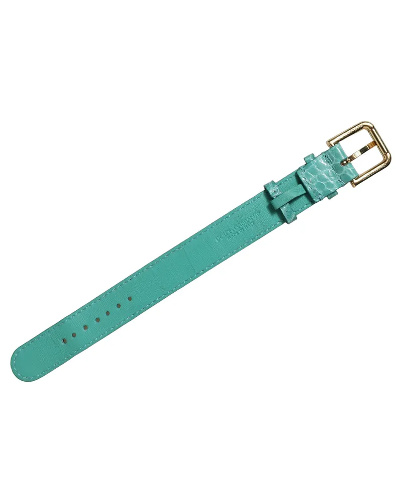 Dolce & Gabbana Women's Blue Embossed Leather Gold Buckle Belt Strap Bracelet Light Calf Blue