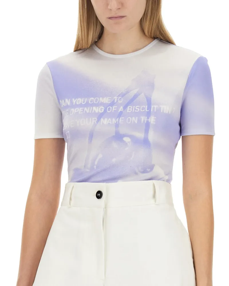Jil Sander Logo-Embellished Viscose T-Shirt — Blue Blue