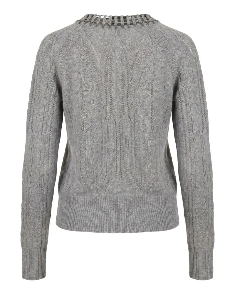 Ermanno Scervino Embellished Cable-Knit Cashmere Cardigan — Grey Grey