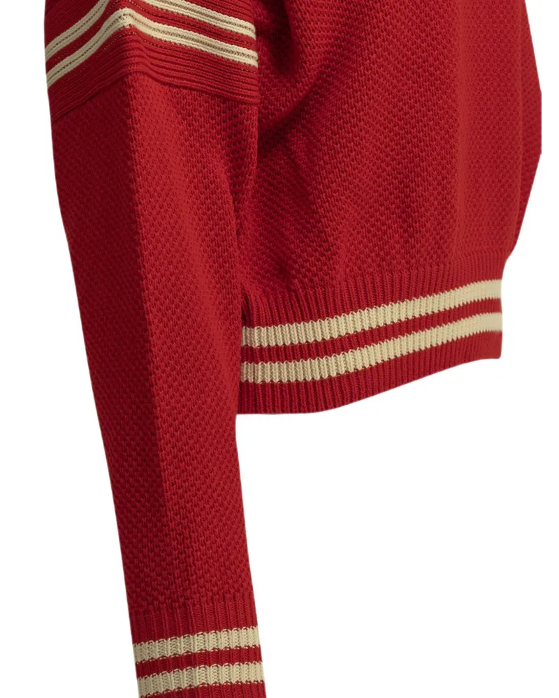 Golden Goose Striped Waffle-Knit Cotton Sweater — Red Red