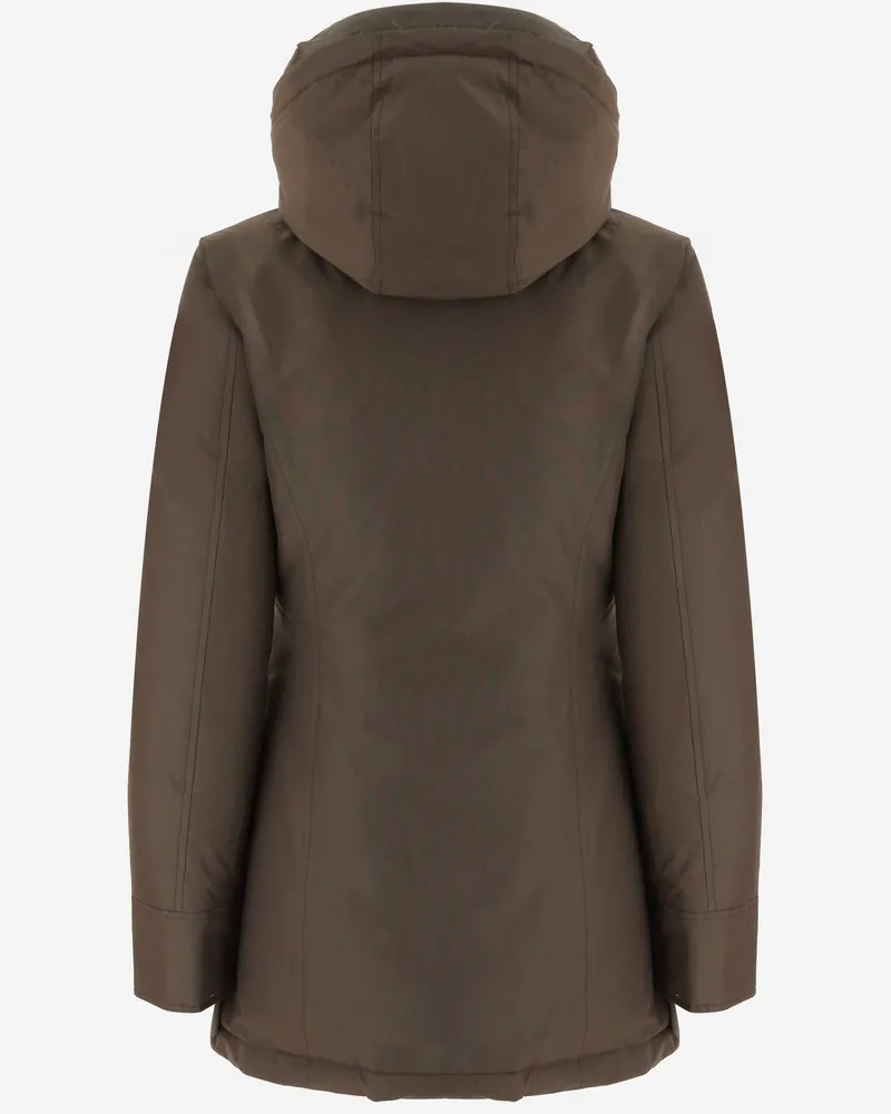 Woolrich Women's Hooded Cotton Blend Jacket Pinecone Brown