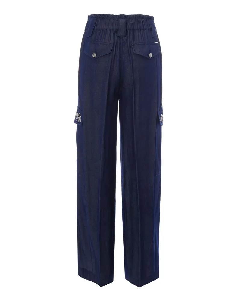 Liu Jo Women's Cargo Trousers Tasconi Rhinestone Blue Polyester Blue