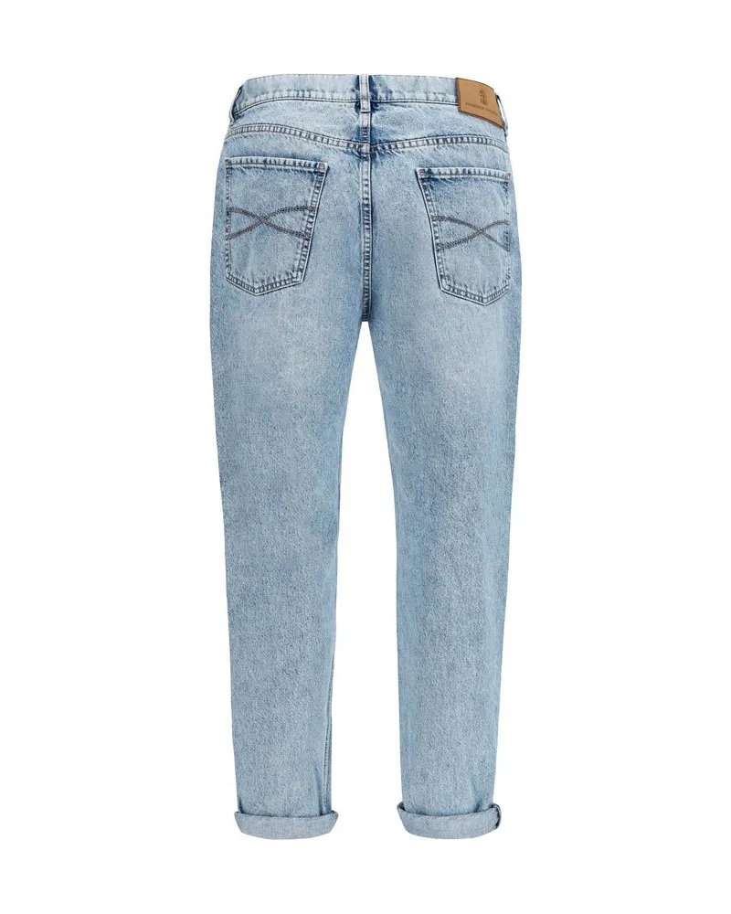 Brunello Cucinelli Straight-Leg Cotton Jeans — Blue Blue