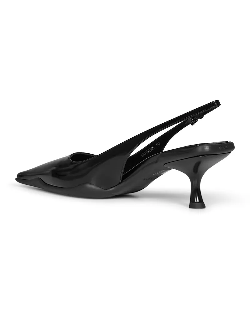 Prada Women's Pumps Slingback Brushed Calf Leather Black High Heel Shoes Black