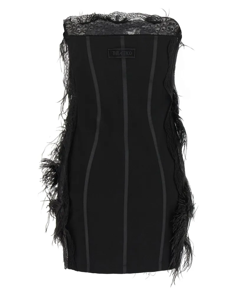 ATTICO Ostrich Feather and Lace Dress — Black Black