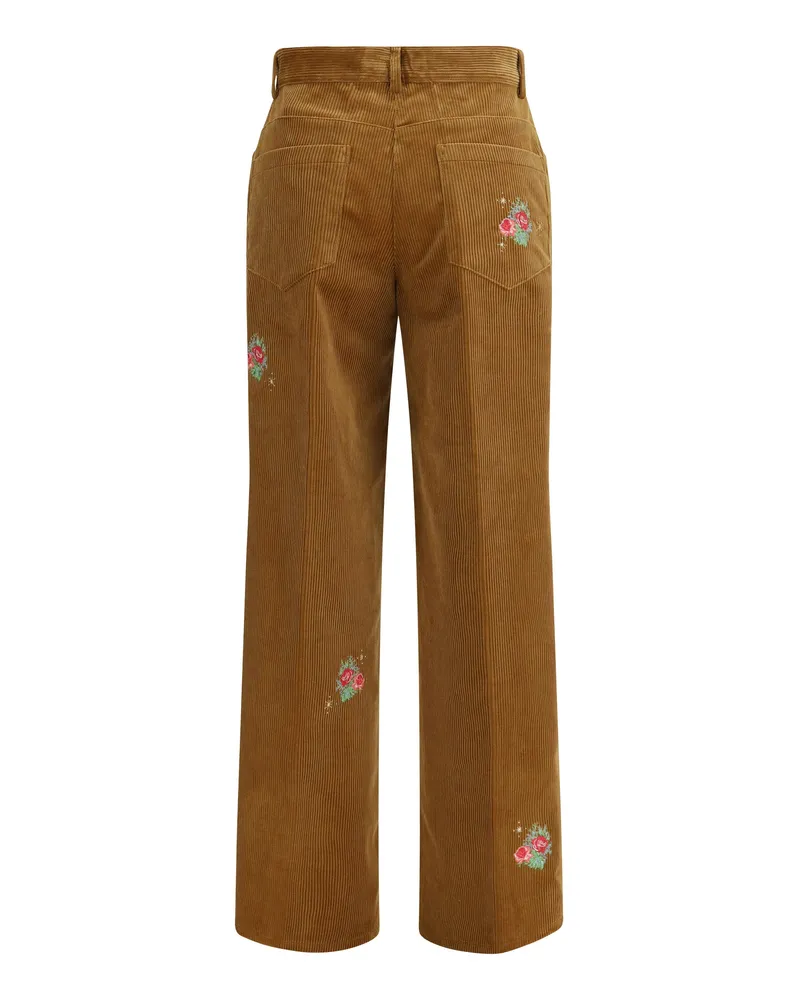 forte_forte Embroidered Bouquet Corduroy Trousers — Camel 