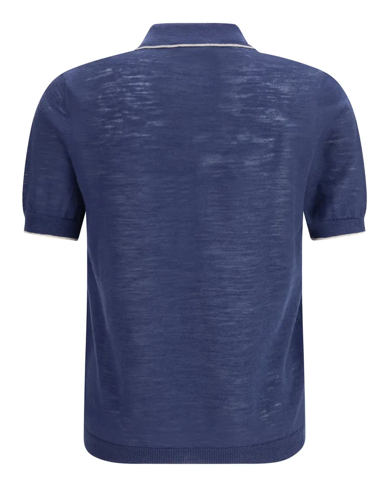 Brooksfield Men's Linen Blend Polo Indigo Linen; Polyester Shirts T-shirts And Polos Blue