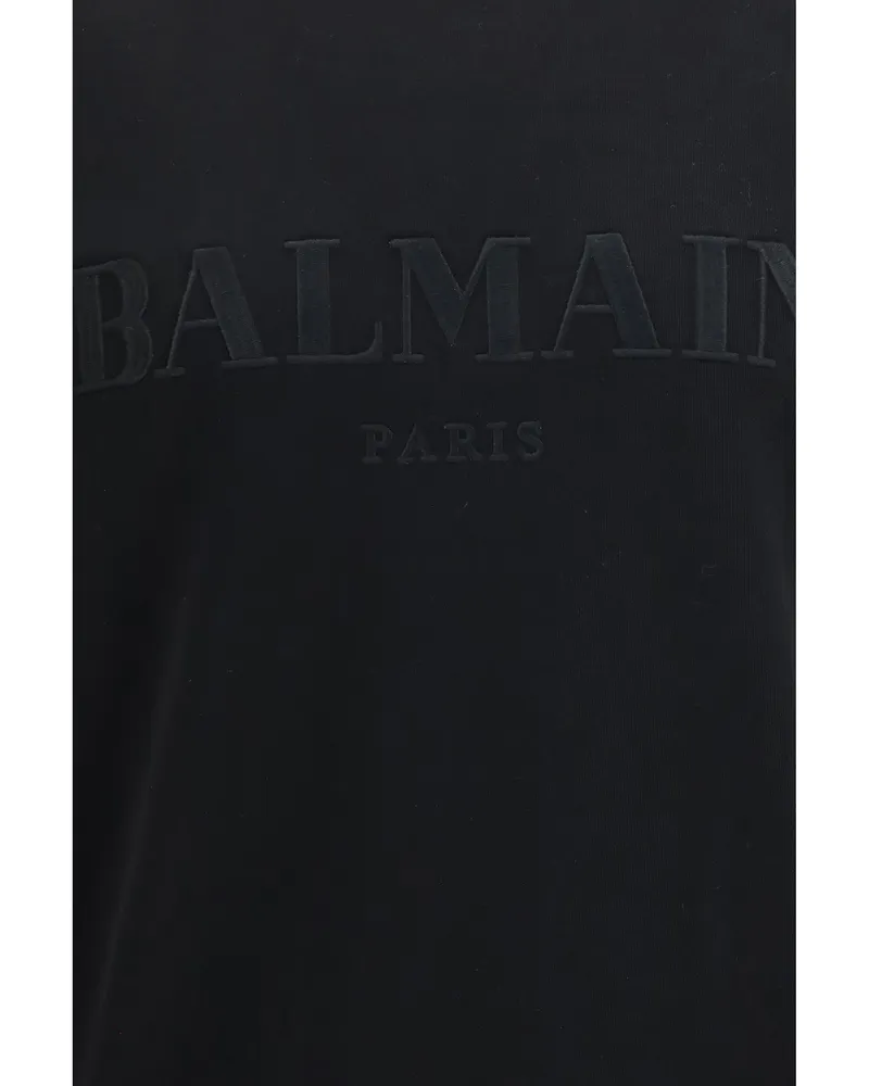 Balmain Men's Crewneck Sweatshirt Black Black-Black Cotton Sweatshirts Black/black Sweater Black