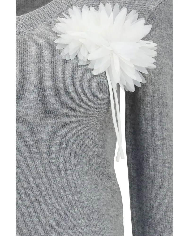 Self-Portrait Detachable Corsage Merino Wool & Cashmere Sweater — Gray Gray