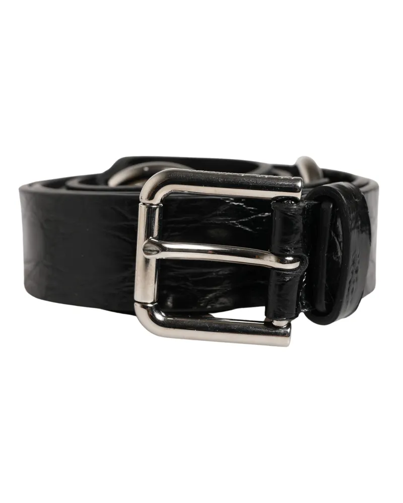 Dolce & Gabbana Women's Black Exotic Leather Silver Metal Buckle Belt Eel Caiman Moluro Python Black