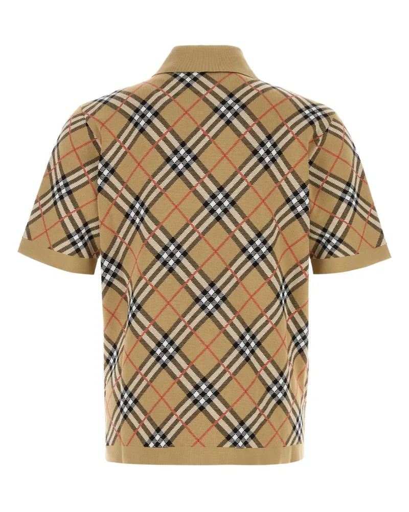 Burberry Men's Check Pattern Polo Shirt Beige Cotton Nylon Elastane Beige
