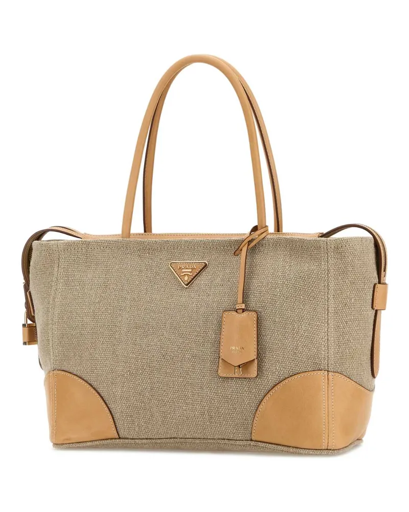 Prada Women's Cappuccino Canvas Shopping Bag Corda+naturale Borse A Mano Beige