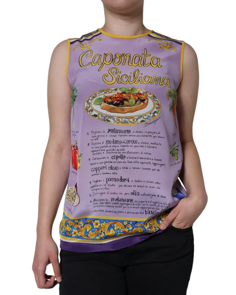 Dolce & Gabbana Women Purple Silk Caponata Siciliana Print Tank Top Purple