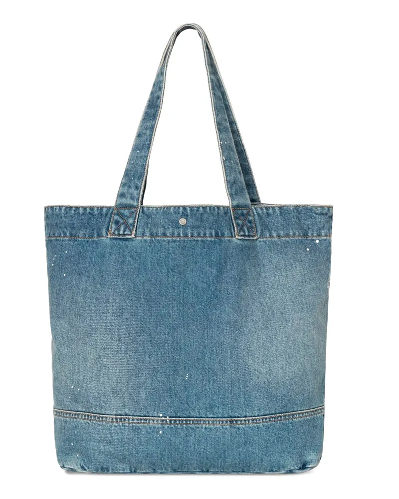 Carhartt WIP Men's Denim Tote Bag Blue Destroy Wash Wash-Splatter Cotton Smith Shoulder Wash/splatter 'smith Blue