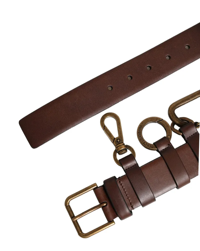 Dolce & Gabbana Women's Brown Calfskin Leather Gold Metal Buckle Belt Calf Brown