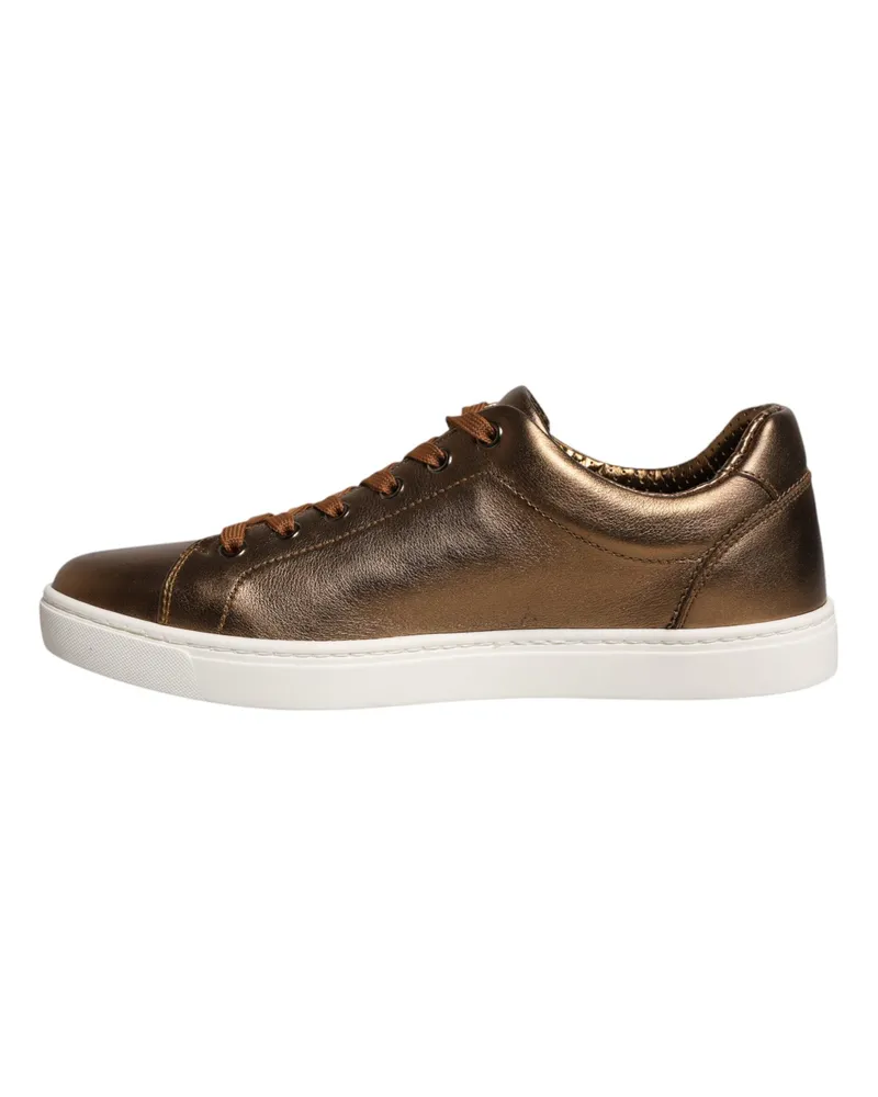Dolce & Gabbana Gold Leather Logo London Men Sneaker Shoes Gold