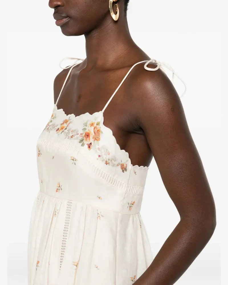 Zimmermann Women's Patience Cami Floral Embroidered Midi Dress Ss26 W Cream