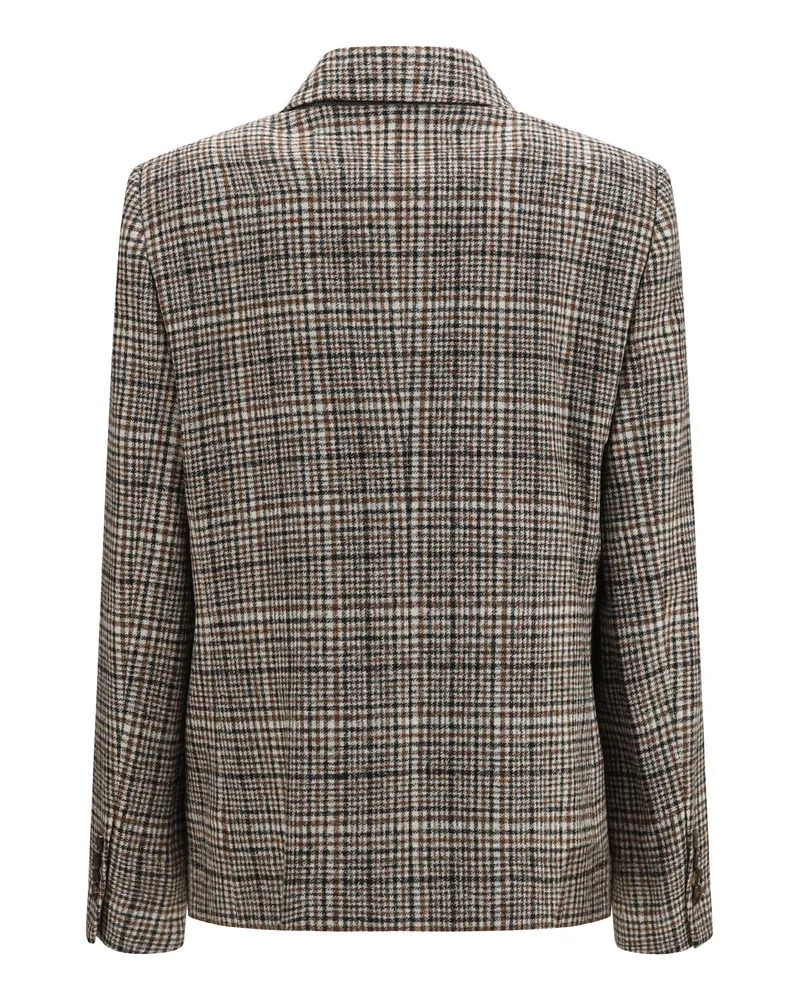 Brunello Cucinelli Alpaca-Wool Checked Double-Breasted Blazer — Beige Beige