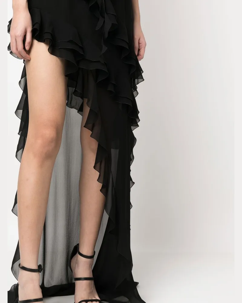 Alessandra Rich Ruffled Silk Georgette Evening Dress — Black Black