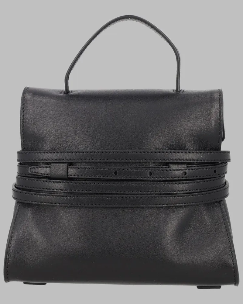 Moschino Tie Me Small Leather Top Handle Bag — Black Black