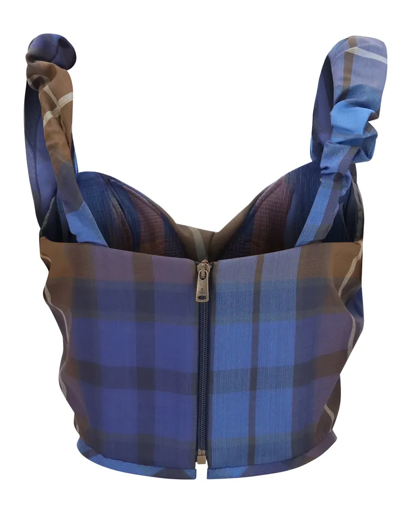 Vivienne Westwood Women's Corset Sunday Checked Blue-Brown Polyester Tops Blue/brown Top 