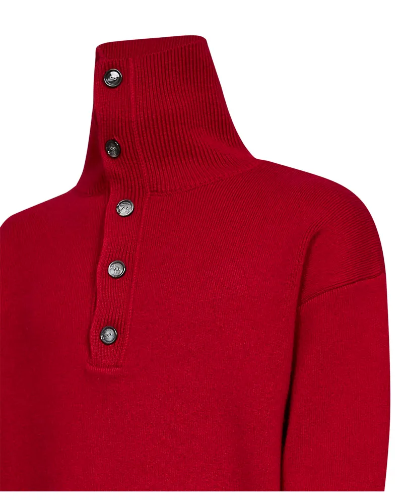 AMI Paris Wool Knit Button-Up Sweater — Red Red