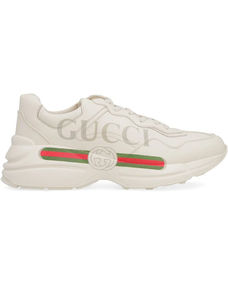 Gucci Men's Sneakers Rhyton Ivory Leather Cow Hide Trainers Beige