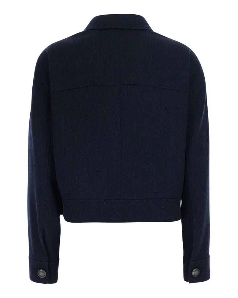 Brunello Cucinelli Cropped Wool Blazer — Navy Navy