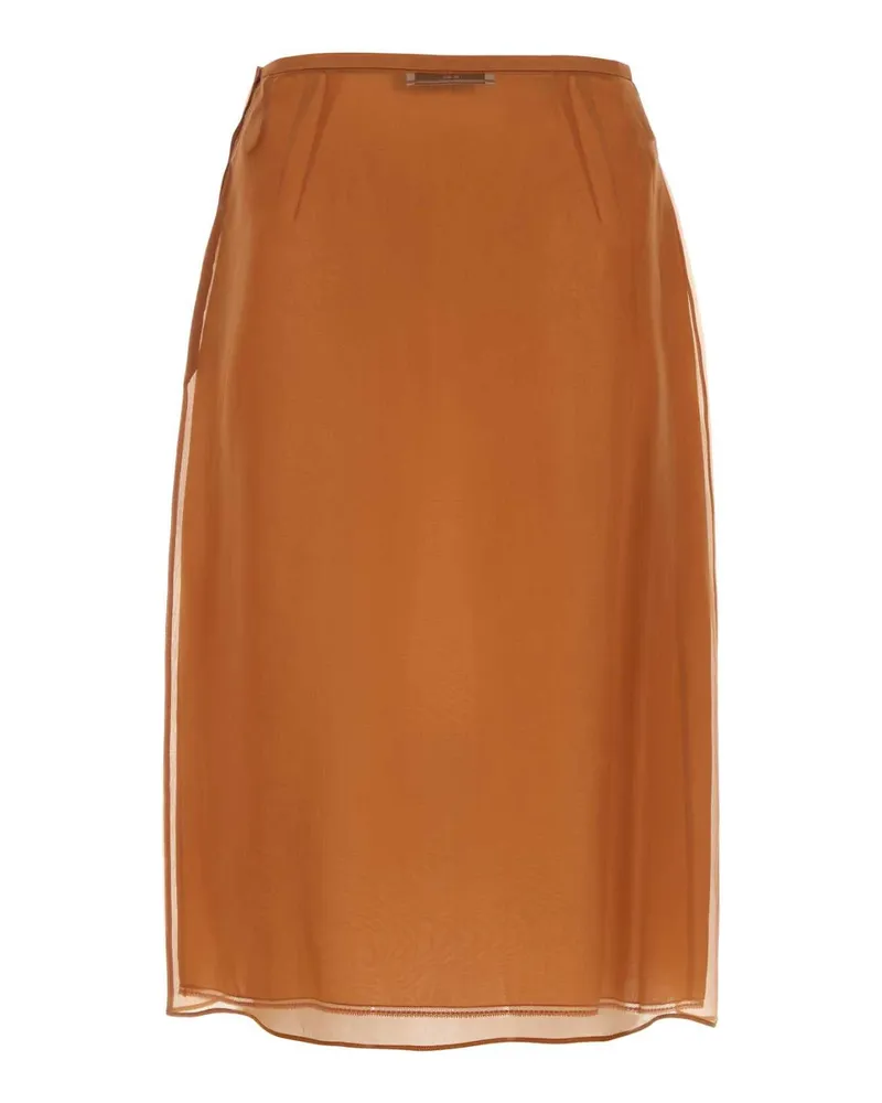 Prada Women's Copper Organza See-Through Skirt Ruggine Gonne Orange
