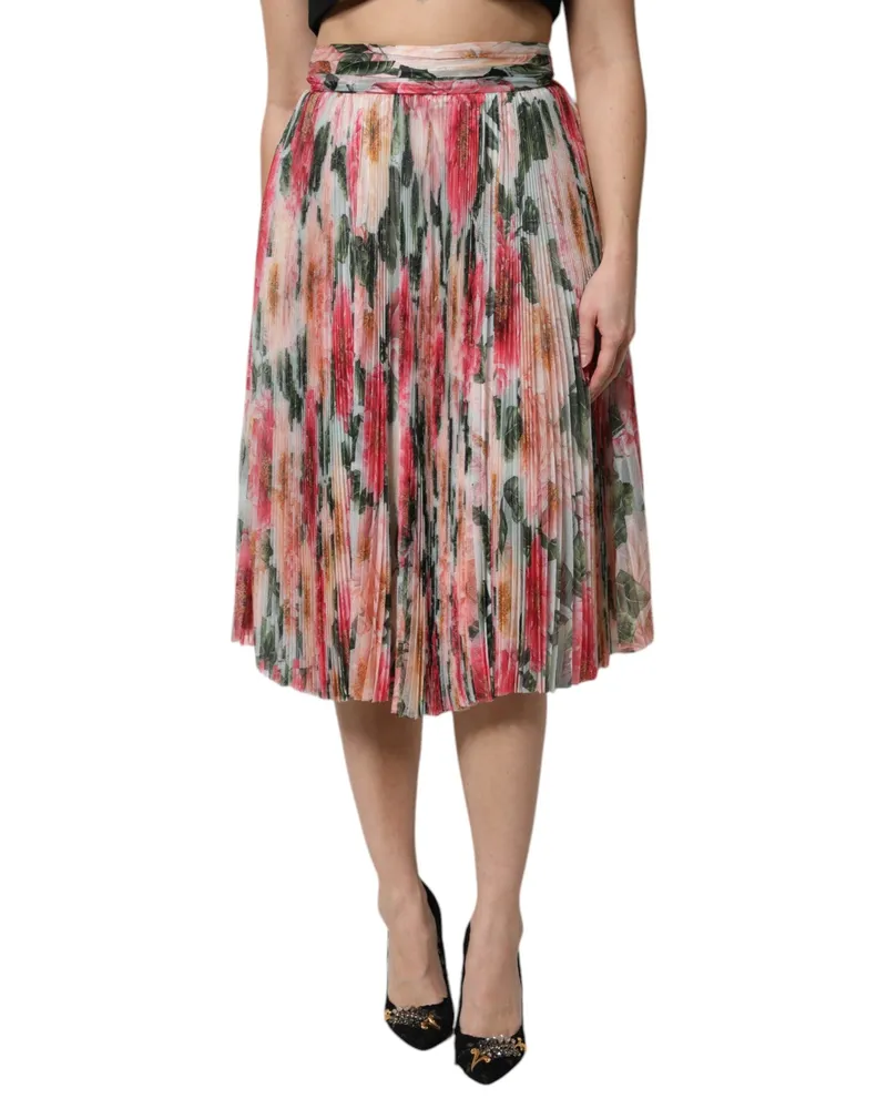 Dolce & Gabbana Women's Multicolor Silk Floral High Waist Midi Skirt Multicolor