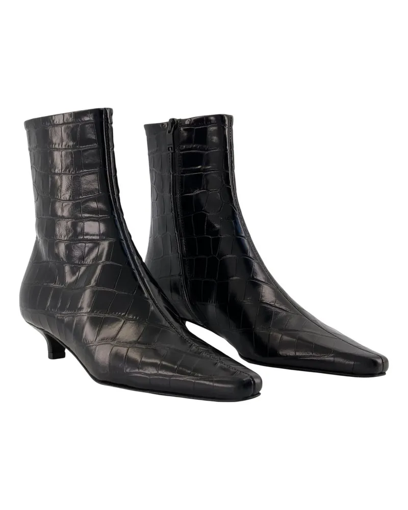 Totême Crocodile-Embossed Calfskin Ankle Boot — Black Black