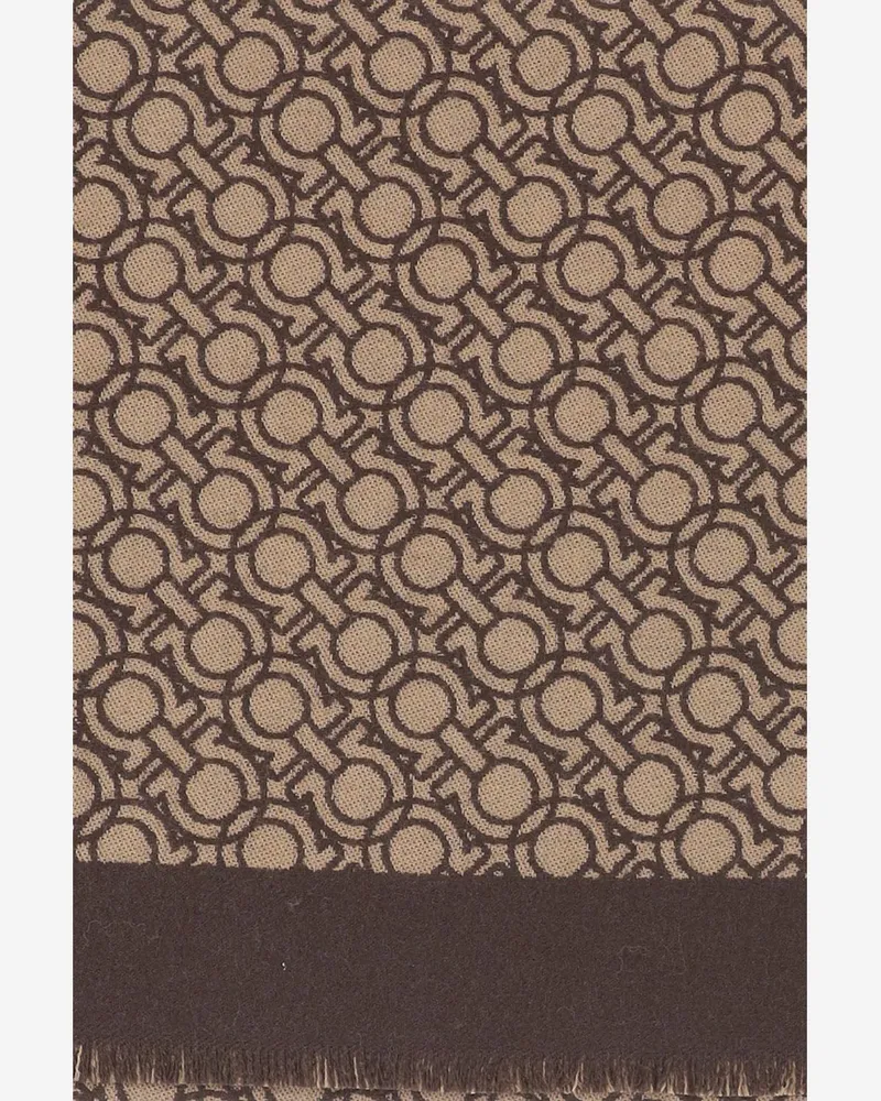 Ferragamo Men's Wool Scarf Camel-Dark Brown Camel/dark Scarfs Camel