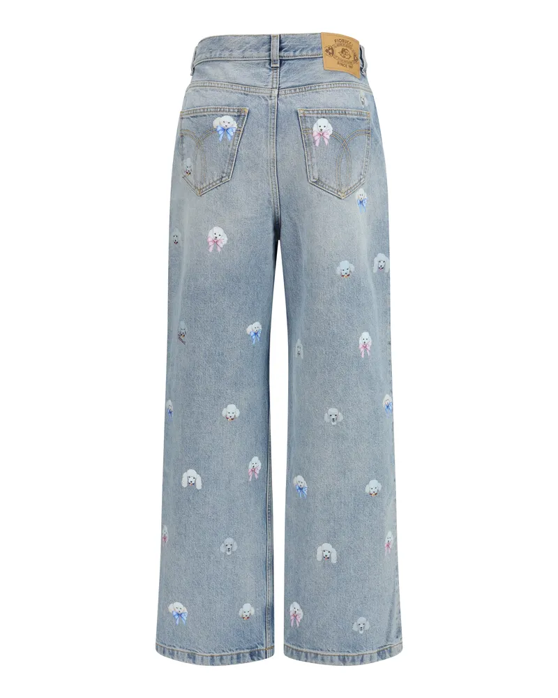 Fiorucci Women's Poodle-Print Baggy Jeans Light Blue Cotton Blue