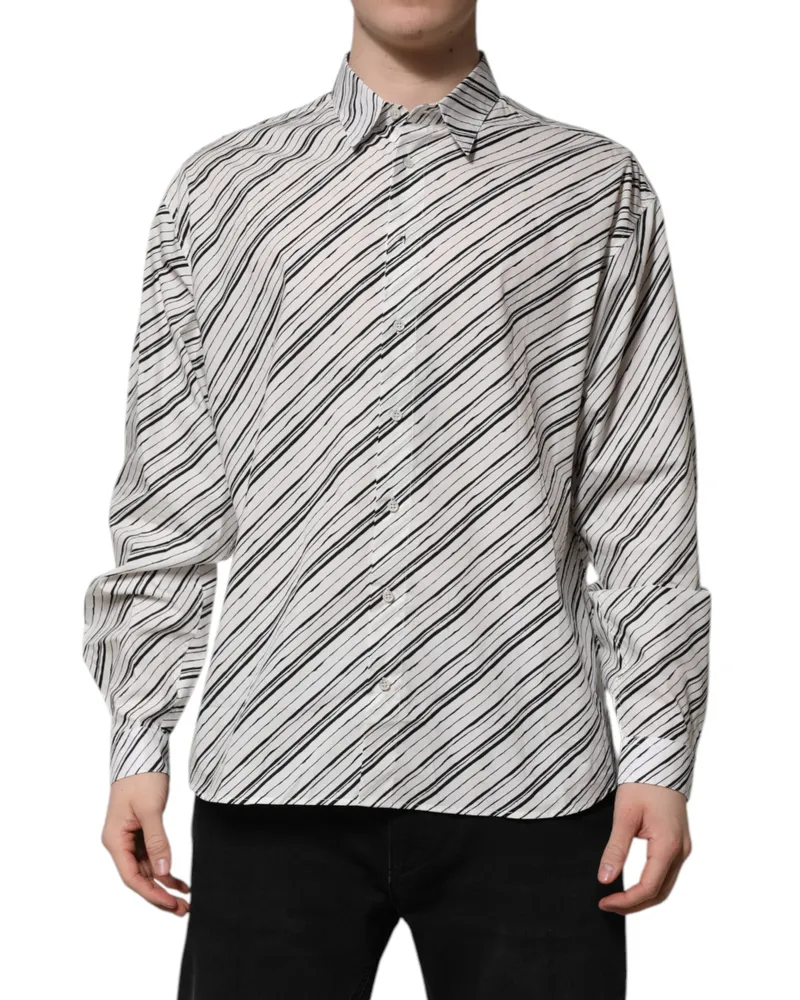 Dolce & Gabbana White Striped Long Sleeves Men Formal Shirt Black-White Cotton Black/white White