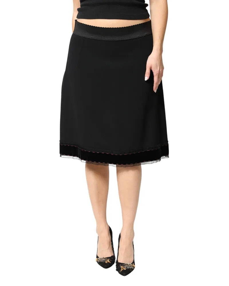 Dolce & Gabbana Women's Black Mid Waist A-Line Knee Length Skirt Black