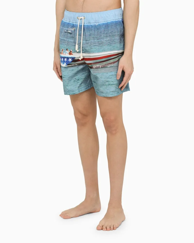 Palm Angels Men's Getty Speedyboat Logo Swim Shorts Multiple Colors Clothing > Beachwear Multicolor