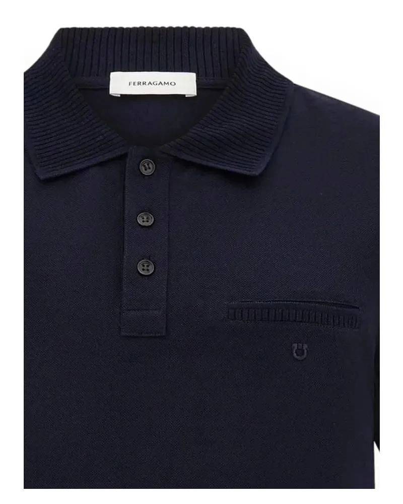 Ferragamo Embroidered Gancini Cotton Piqué Polo — Navy Navy