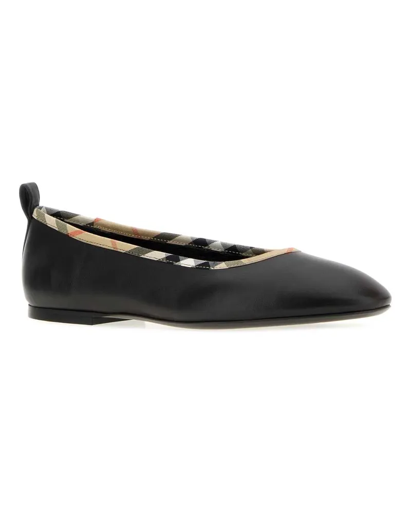 Burberry Women's Black Leather Robin Ballerinas Ballerine Flat Shoes Black
