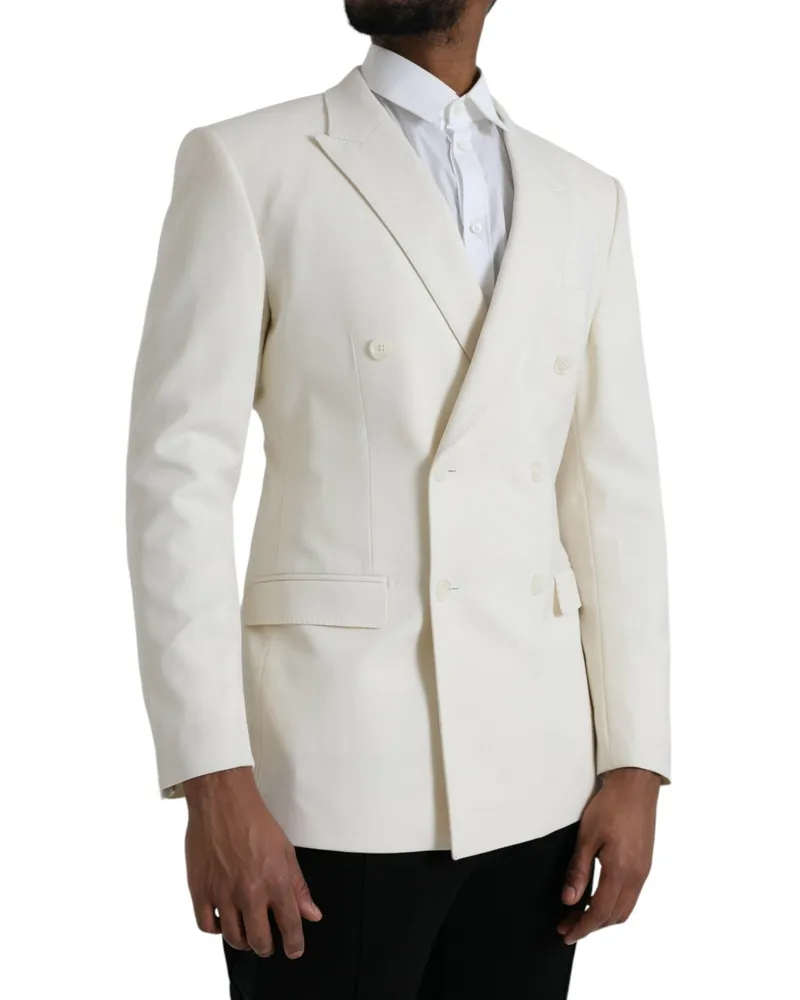 Dolce & Gabbana Men's White Wool Martini Double Breasted Blazer Virgin Elastane Clothing White