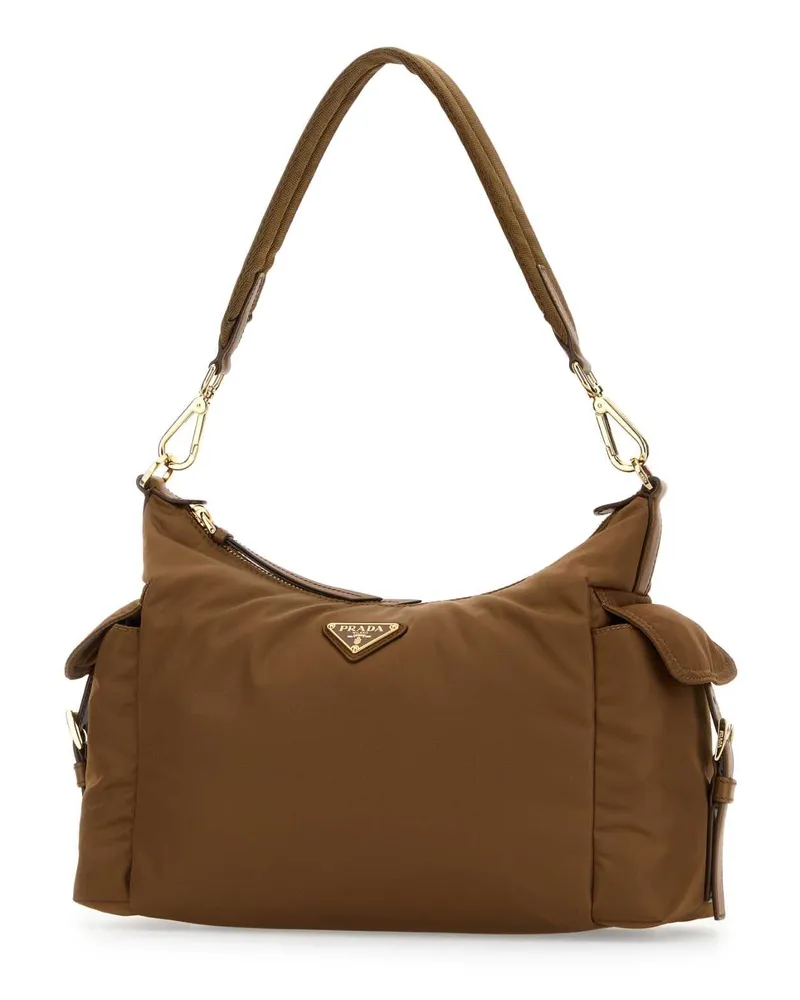 Prada Women's Camel Re-Nylon Shoulder Bag Brandy Poliammidericiclata-Vitello Borse A Mano Brown