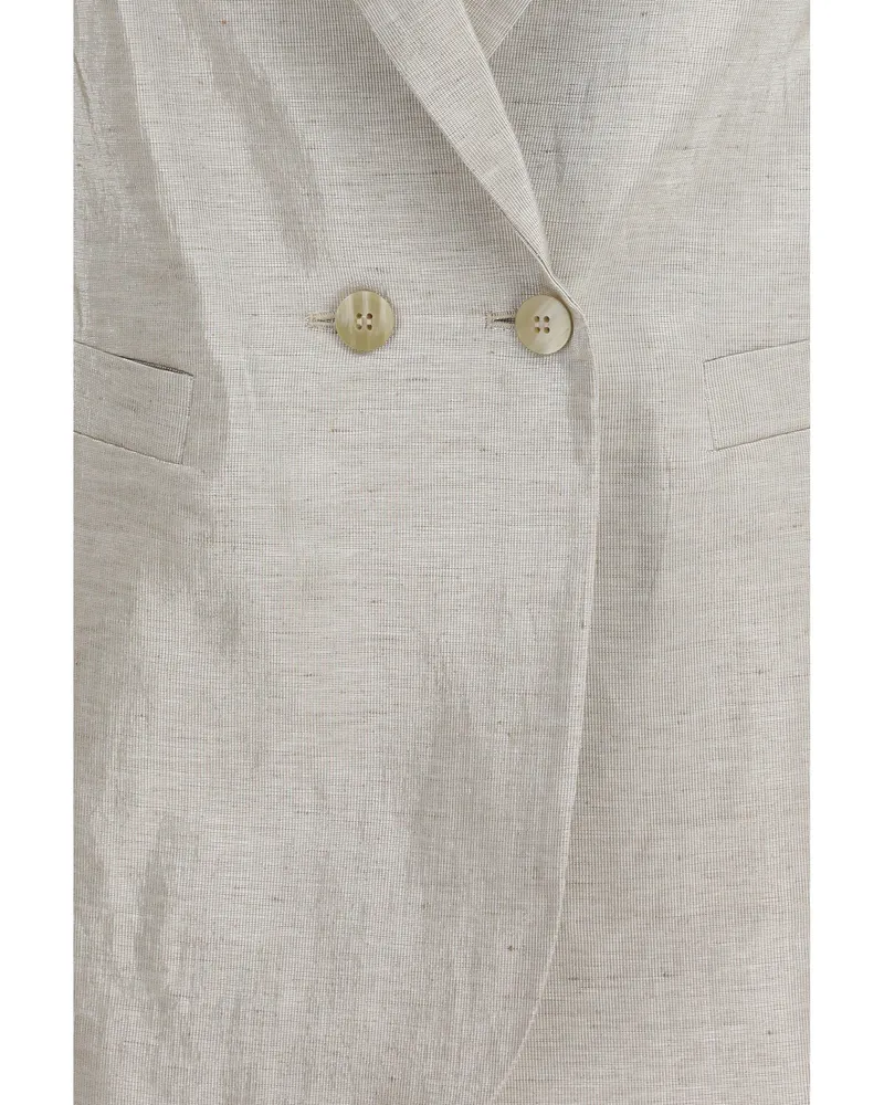 forte_forte Women's Double-Breasted Jacket Linen Lurex Lustrous Cotton Beige