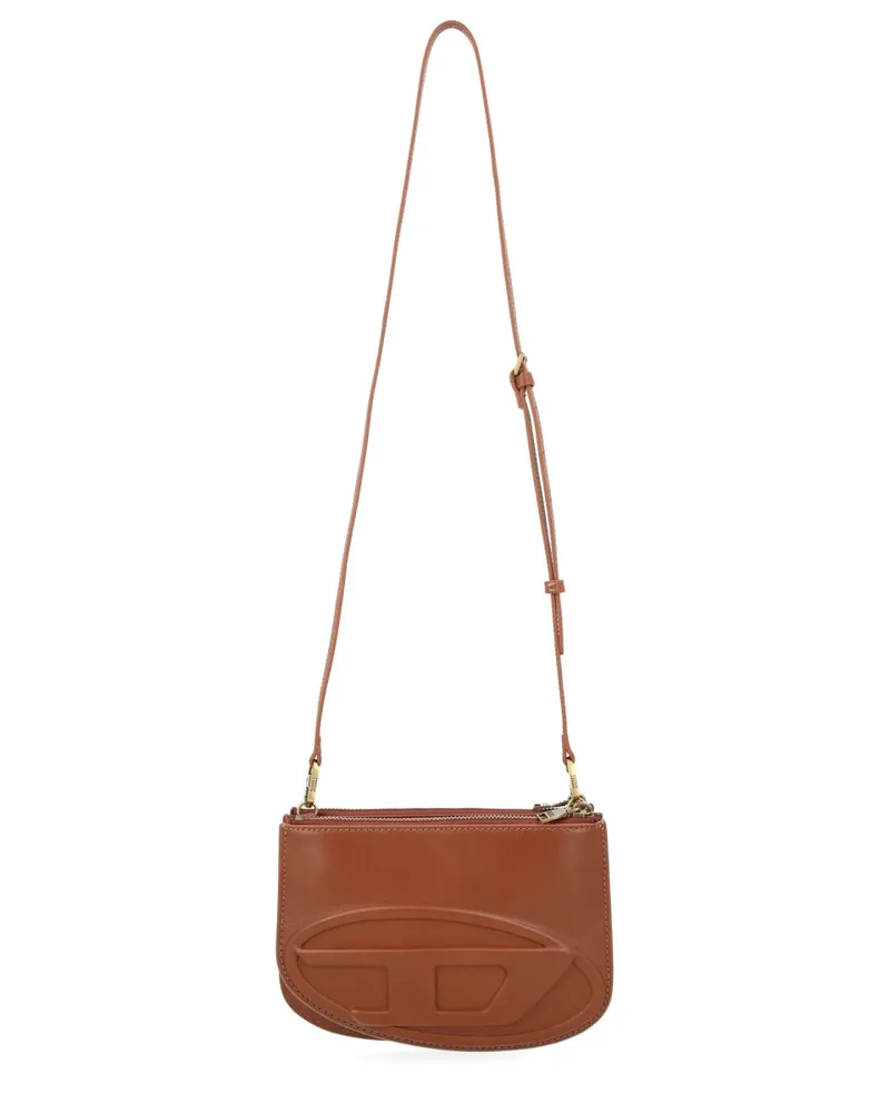Diesel Twin Logo Leather Shoulder Bag — Brown Brown
