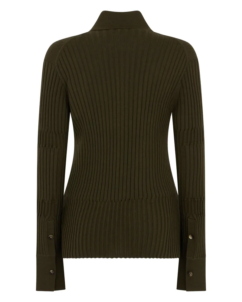Bottega Veneta Women Ribbed Silk-Cashmere Top Khaki Shirt Khaki