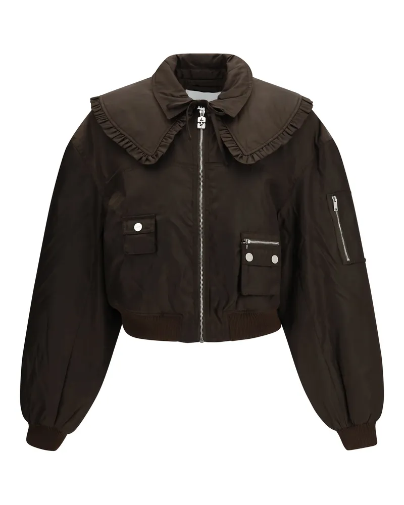 Ganni Women's Bomber Jacket Duchesse Nylon Demitasse Polyamide Black
