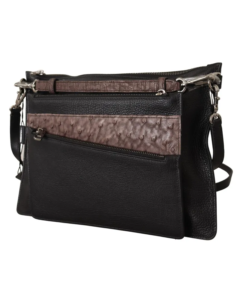 Dolce & Gabbana Men's Black Exotic Leather Shoulder Sling Alta Sartoria Bag Black