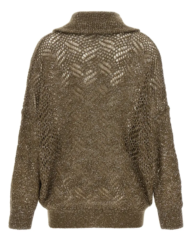 Brunello Cucinelli Sequin-Embellished Knit Cardigan — Brown Brown