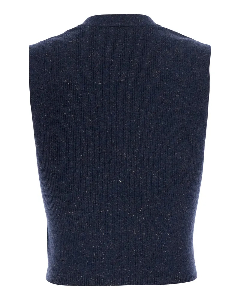 Brunello Cucinelli Women's V-Neck Vest Cashmere Blend Blue Blazers Jacket Navy