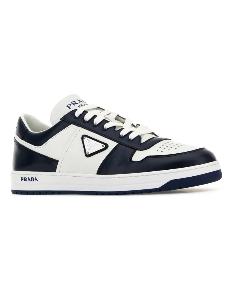 Prada Men's Two-Tone Leather Downtown Sneakers Biancobaltico Vitello Multicolor