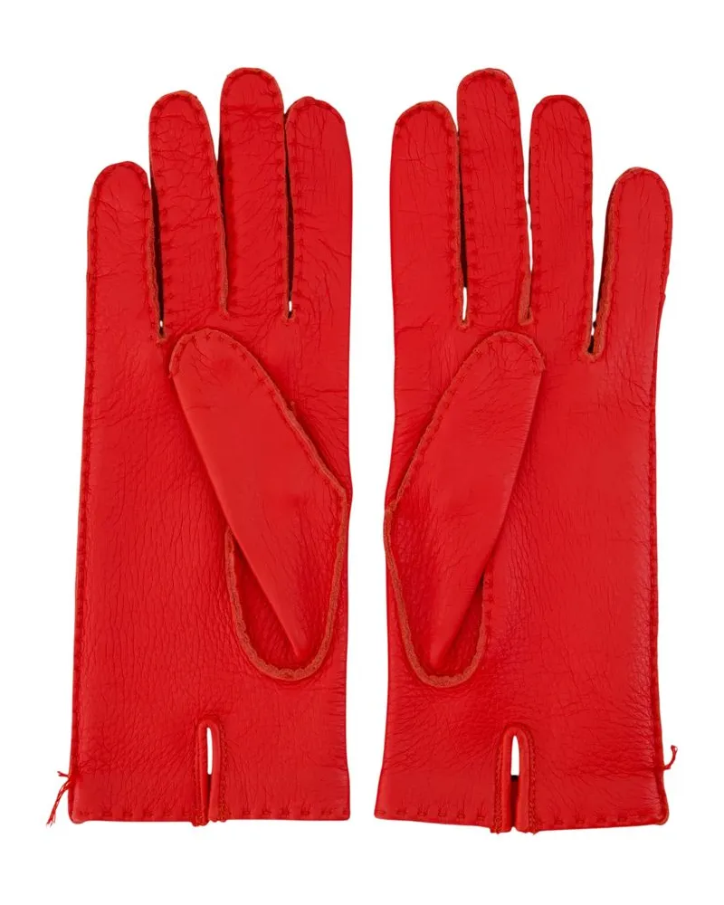 AMI Paris Calfskin Leather Gloves — Red Red