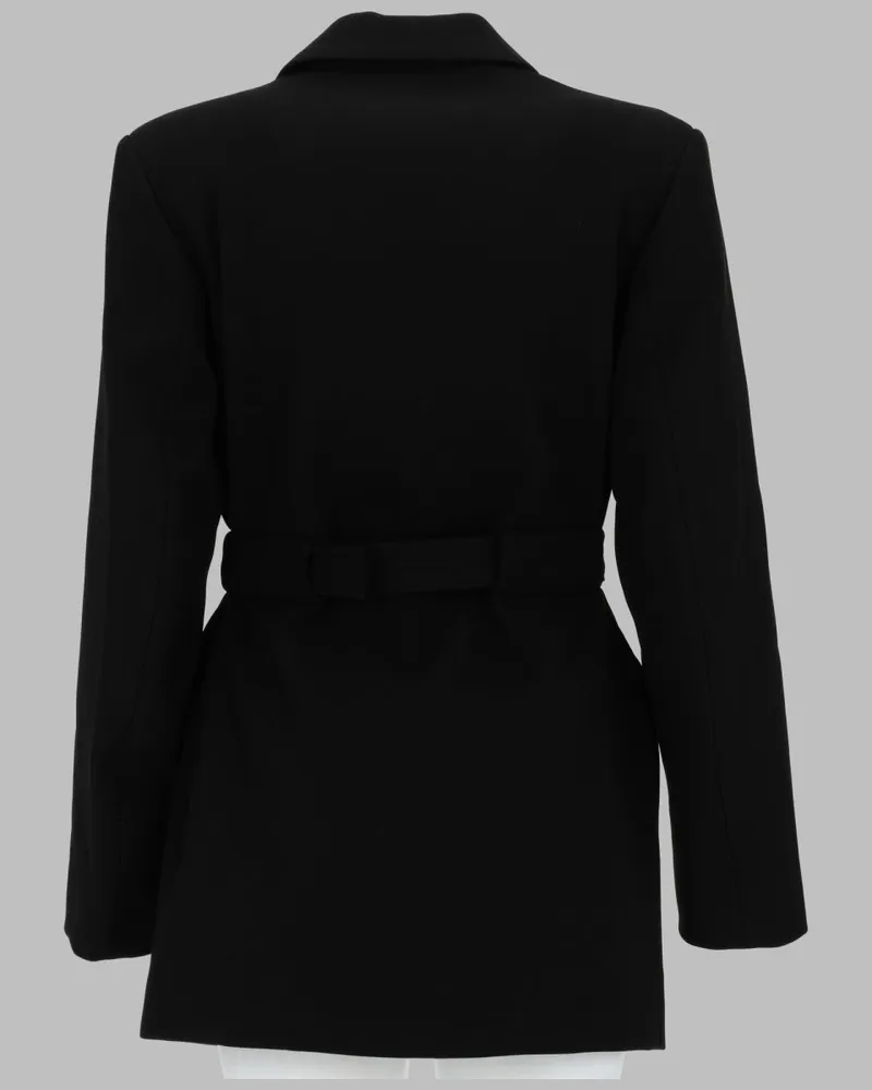 Ganni Belted Crepe Blazer — Black Black